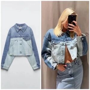 NWOT Zara Trf patchwork denim jacket XS